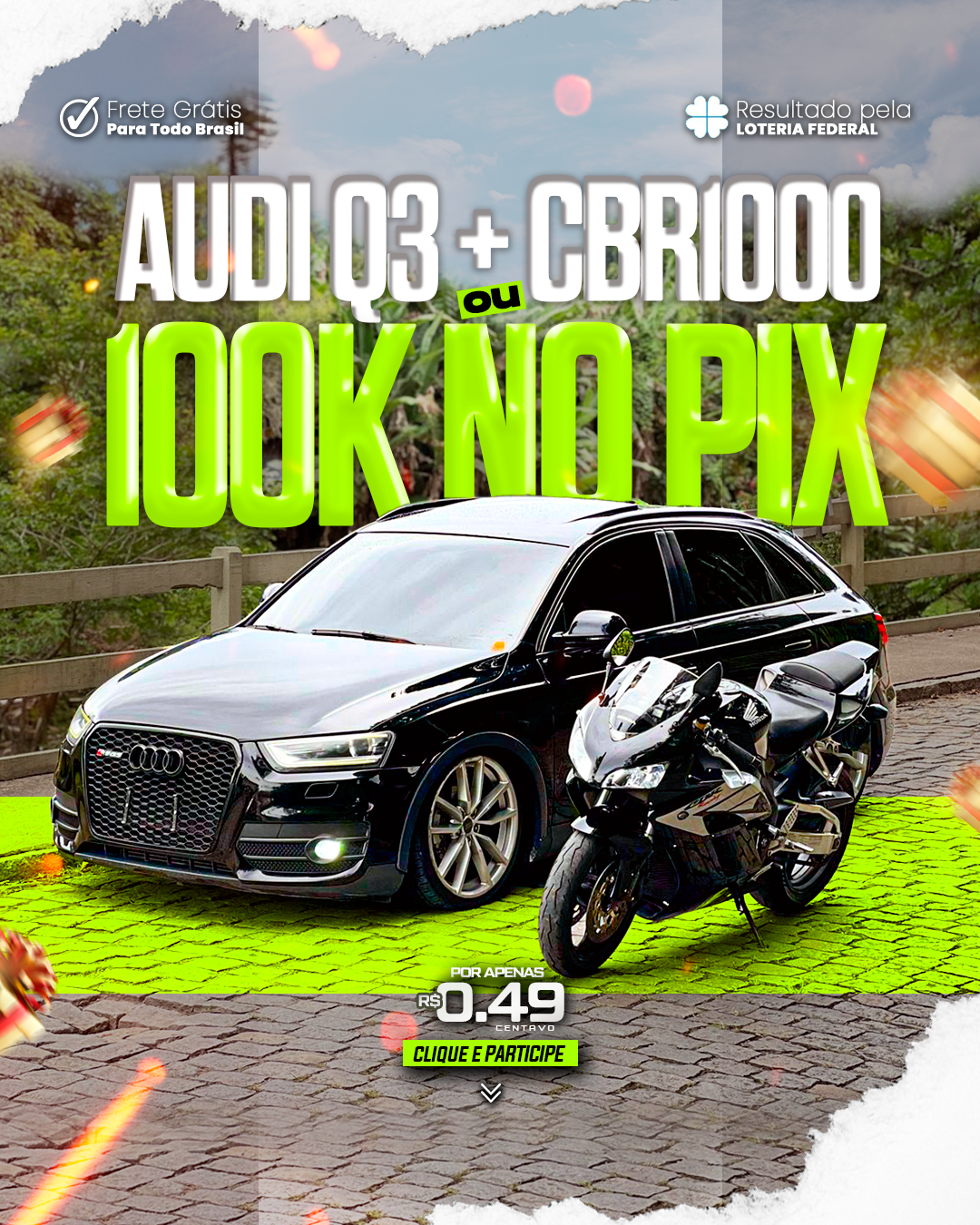 Audi Q3 + CBR 1000RR ou 100k no Pix!